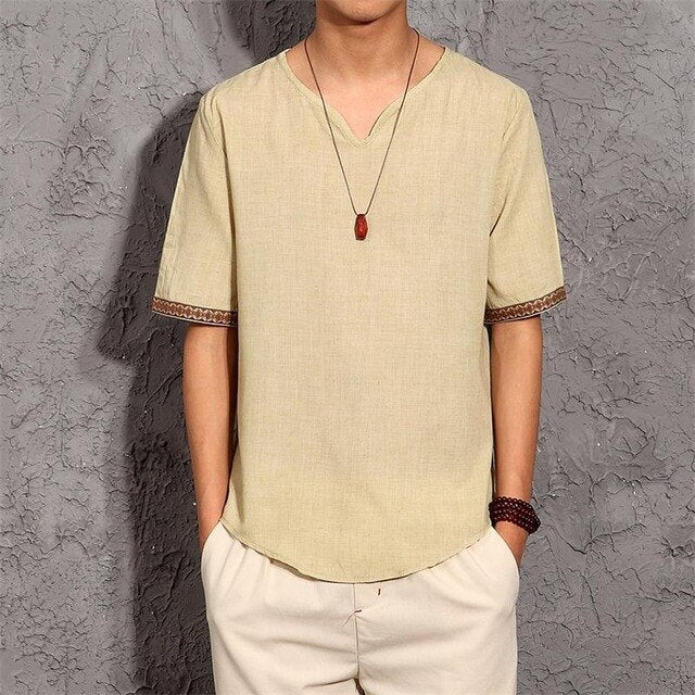 Men Chinese Traditional Clothing Tang Suit Cotton Linen Tee Shirt Male Oriental Loose Blouse Tops Kung Fu National Wushu Costume