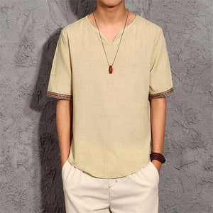 Men Chinese Traditional Clothing Tang Suit Cotton Linen Tee Shirt Male Oriental Loose Blouse Tops Kung Fu National Wushu Costume