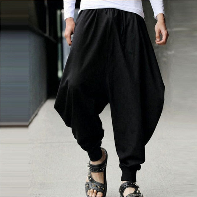 Chinese Style 2020 News Cotton Haroun Trousers Loose Casual Traditional Chinese Clothing for Men Hakama Samurai Costume Hip Hop