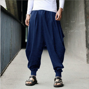 Chinese Style 2020 News Cotton Haroun Trousers Loose Casual Traditional Chinese Clothing for Men Hakama Samurai Costume Hip Hop