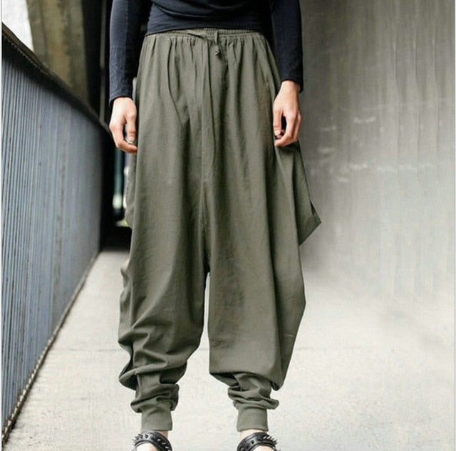 Chinese Style 2020 News Cotton Haroun Trousers Loose Casual Traditional Chinese Clothing for Men Hakama Samurai Costume Hip Hop