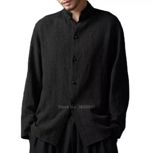 Long Sleeve Cotton Men's Tang Suit Shirt Traditional Chinese Costume Casual Male Solid Color New Year Jacket Clothing S-5XL