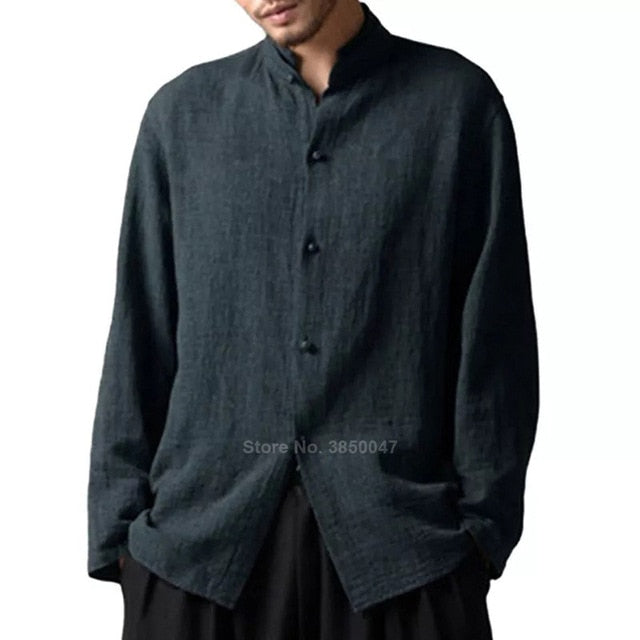 Long Sleeve Cotton Men's Tang Suit Shirt Traditional Chinese Costume Casual Male Solid Color New Year Jacket Clothing S-5XL