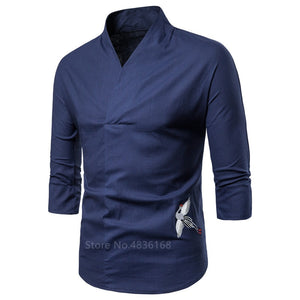 Chinese Top Crane Emboridery Vintage Shirts Tang Suit Kung Fu Traditional Chinese Clothing for Men New Year Clothes Male Hanfu