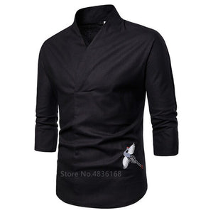 Chinese Top Crane Emboridery Vintage Shirts Tang Suit Kung Fu Traditional Chinese Clothing for Men New Year Clothes Male Hanfu