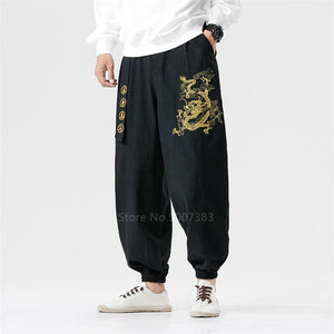 Chinese Style Traditional Clothing Pants for Men Fashion Oriental Japanese Kimono Casual Vintage Crane Embroidery Pants Trousers