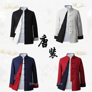 Tang Suit Male Double Wide Top Madarin Collar Traditional Chinese Clothing for Men Cotton Linen Retro Jacket Hanfu Blouse Shirts