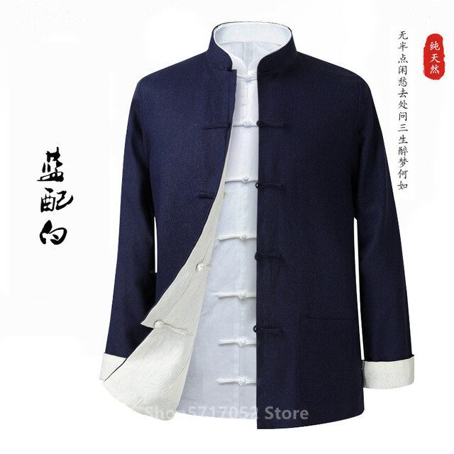 Tang Suit Male Double Wide Top Madarin Collar Traditional Chinese Clothing for Men Cotton Linen Retro Jacket Hanfu Blouse Shirts