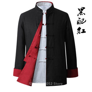 Tang Suit Male Double Wide Top Madarin Collar Traditional Chinese Clothing for Men Cotton Linen Retro Jacket Hanfu Blouse Shirts