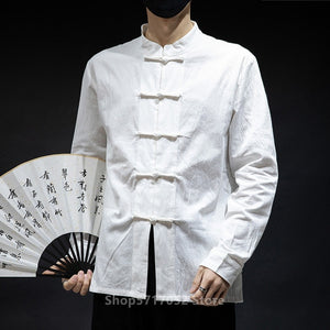 Tang Suit Male Double Wide Top Madarin Collar Traditional Chinese Clothing for Men Cotton Linen Retro Jacket Hanfu Blouse Shirts