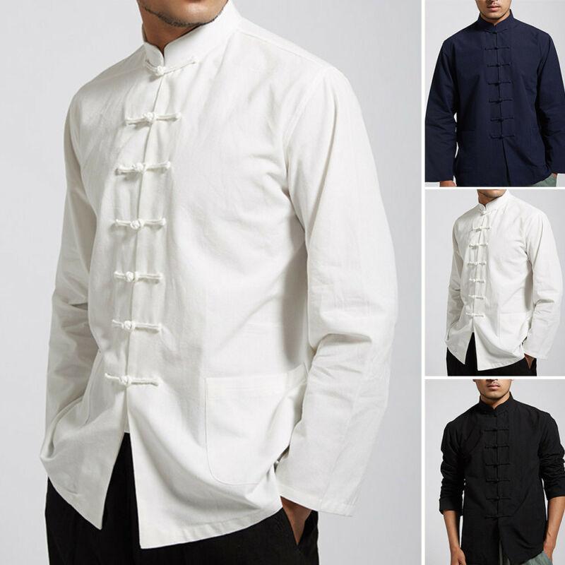 Men Uniform Clothing Traditional Chinese Tang Suit Coat Kung Fu Tai Chi Spring new long-sleeved cotton and linen retro Buddhist